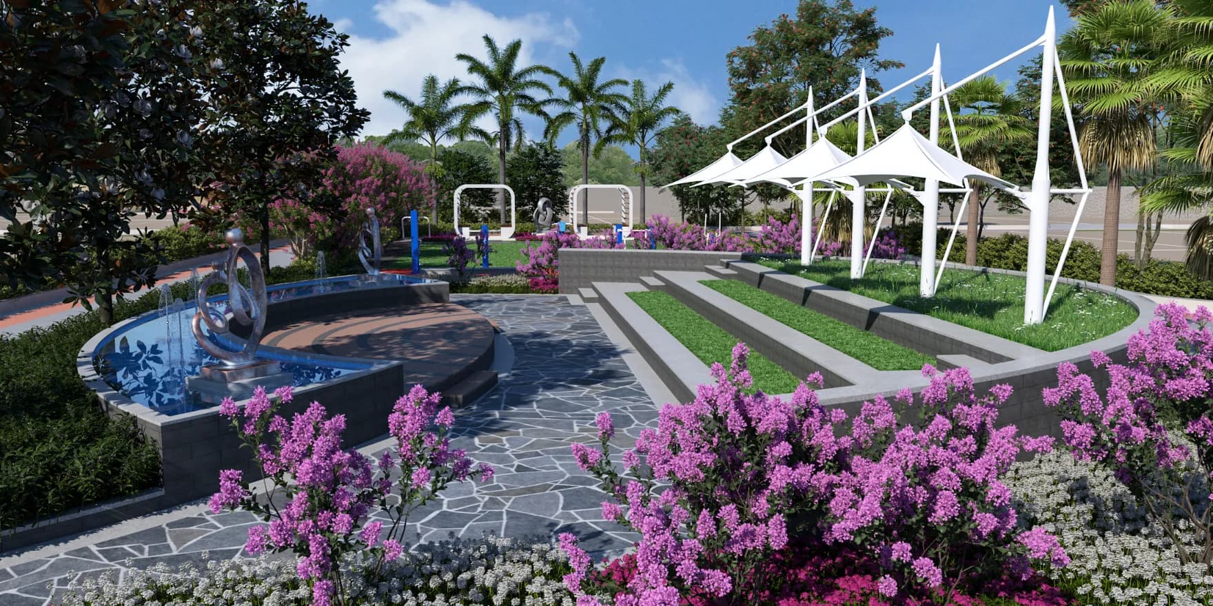 Children play area with swings